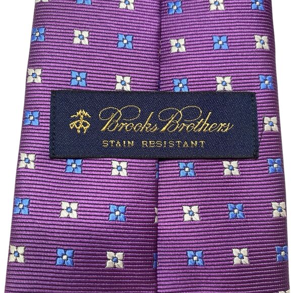 Brooks Brothers Tie Men's Necktie Silk Floral Purple White Stain Resistant - Picture 4 of 6